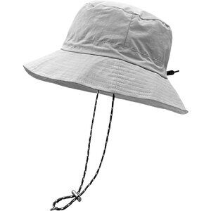 Unisex Light Grey 100% Polyester Wide Brim Boonie Waterproof Chin Strap Sun Hat